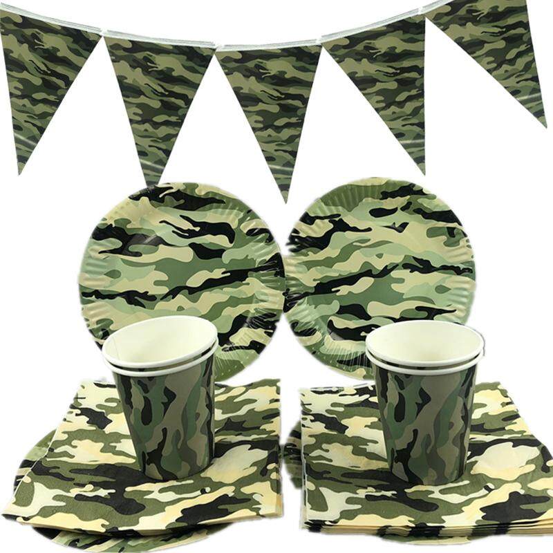 Army Green Camouflage Theme Party Decorations Tableware Paper Cup