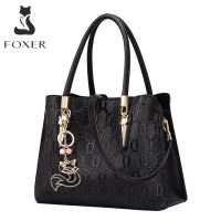 FOXER Women Leather Handbag Purse Top Handle Tote Embossing Process of Printing Shoulder Bag