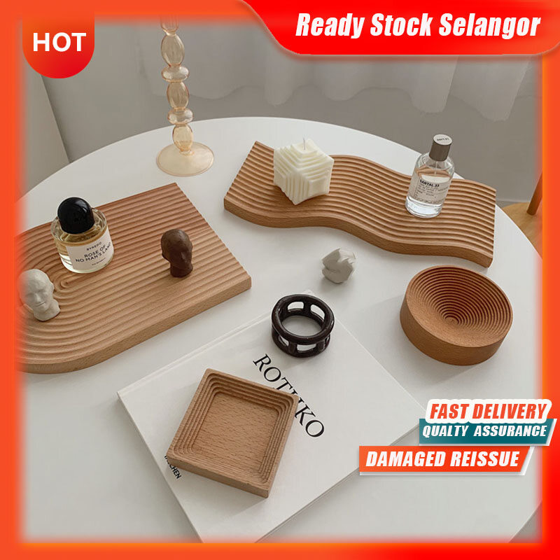 Gambar ??Local Delivery??Tea Art Water Corrugated Solid Wood Bamboo Tray Breadboard Tray Coffee Table Tray Beech Storage Afternoon Tea Tray