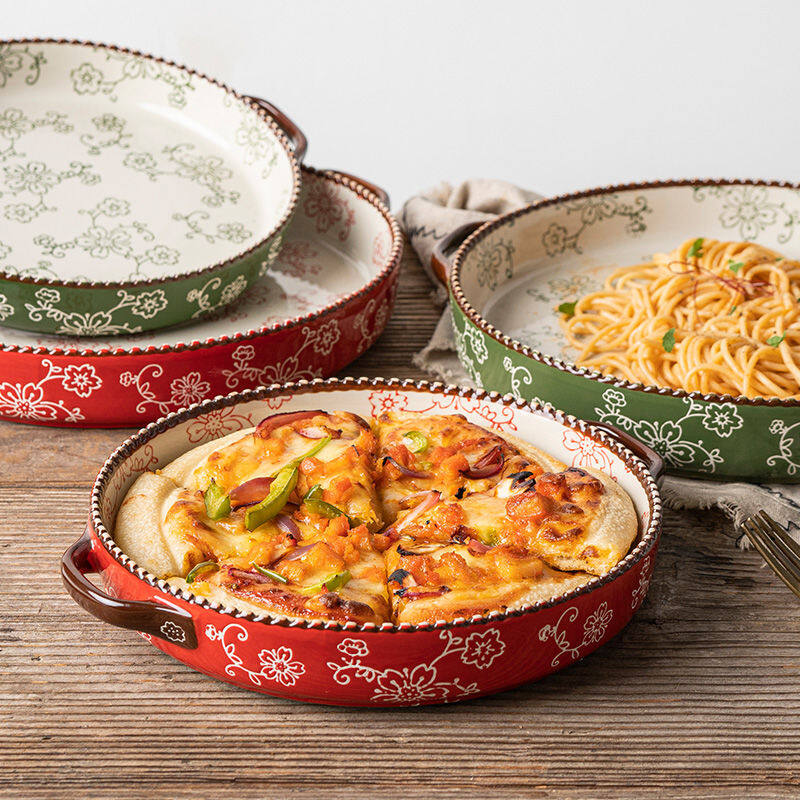 Gambar ?? Ready Stock?? Hand painted Sakura Ceramic Baking Plate Microwaveable Pasta Plate Double Ears