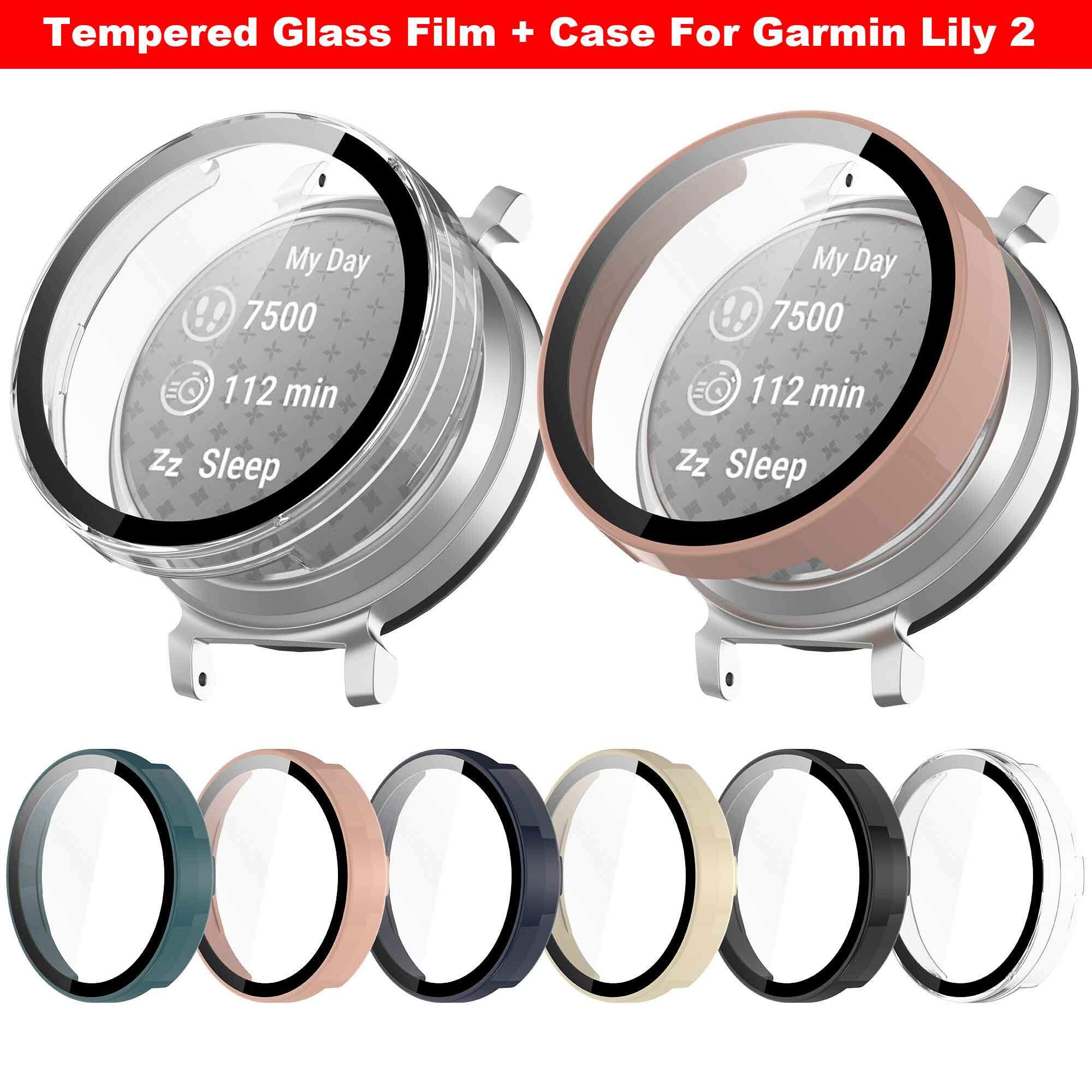 Đầy đủ bảo vệ trường hợp đối với Garmin Lily 2 lily2 Smartwatch miếng bảo vệ màn hình bìa Ốp PC cứng + Phim kính cường lực