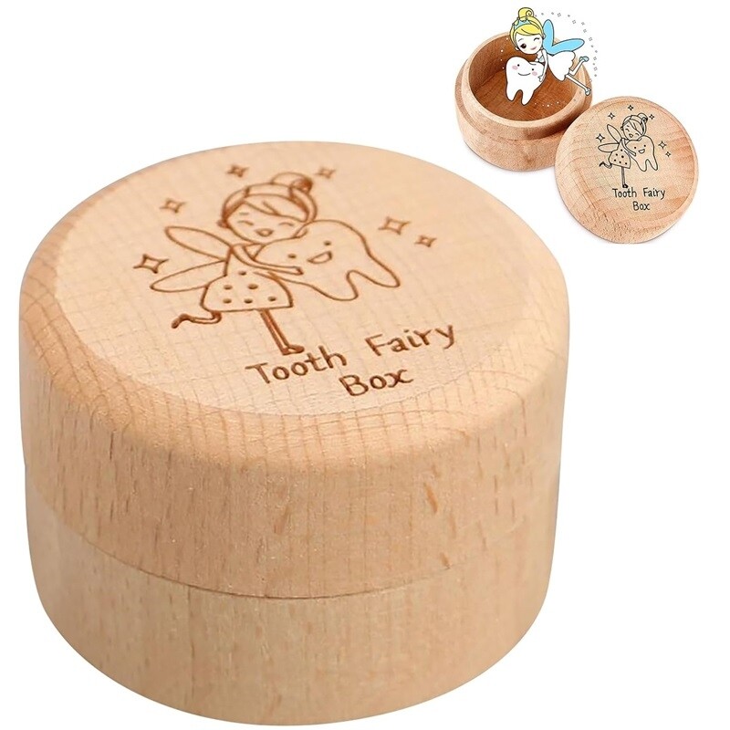 Bằng gỗ dễ thương răng Cổ Tích hộp lưu niệm bé sữa răng lưu trữ hộp đựng cho nam nữ thu thập răng bị mất