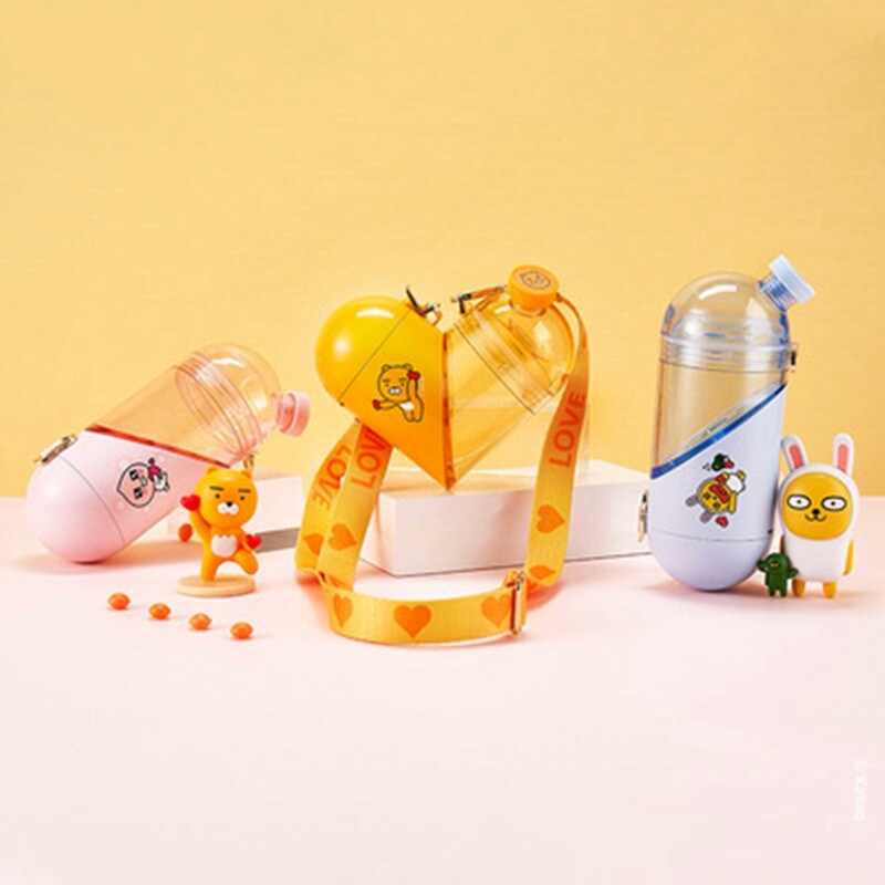 Gambar Nonoo Love Cartoon Heart Shaped Cup Fitness Sports Creative Frosted Water Bottle Storage Outdoor Sports Mug Travel Tea Cup Gift