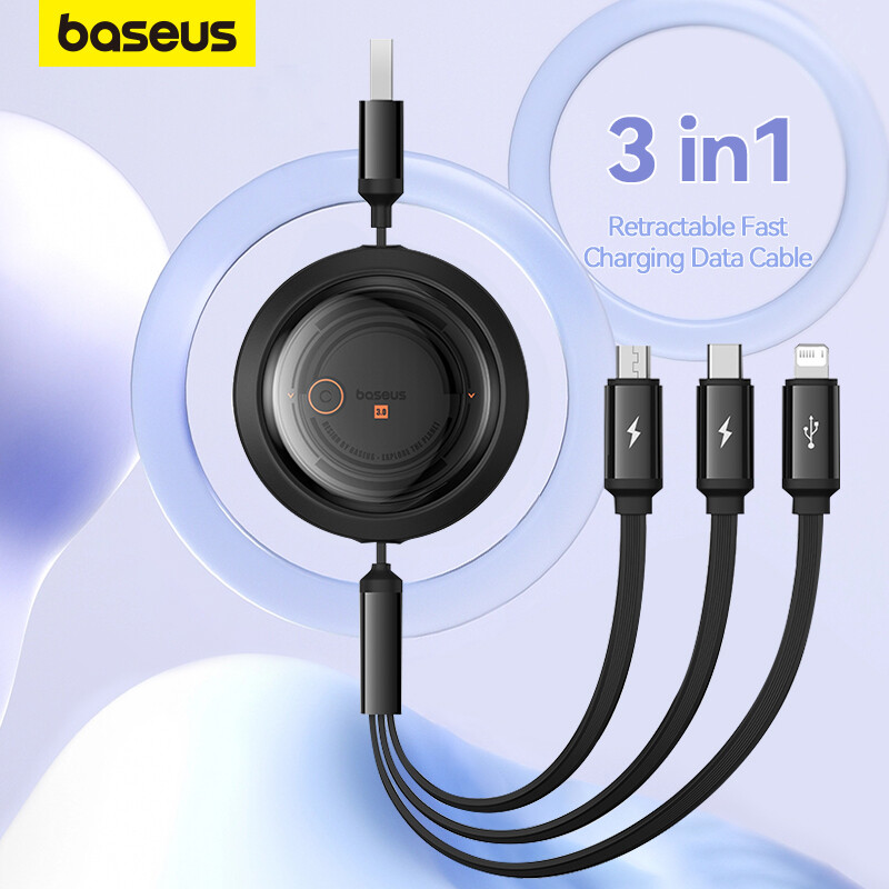 Baseus 3 Trong 1 3.5A Có Thể Thu Vào Cáp dữ liệu điện thoại USB Cáp sạc nhanh Cho iPhone Huawei Xiaomi Android Micro