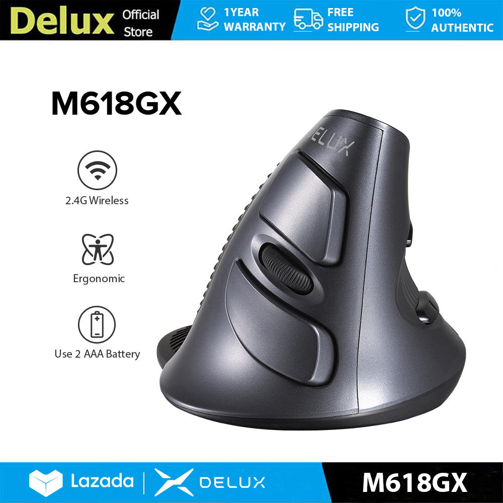 Delux M618GX 2.4G Chuột đứng không dây Ergonomic 6 Nút Max 1600Dpi Quang M Kích Thước Cho PC/Máy Tính Xách Tay/Windows/Mac