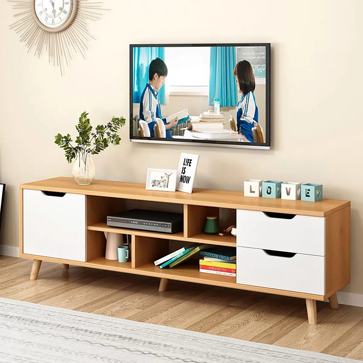 140cm Modern TV Cabinet With Drawers TV Stand Storage Living Room