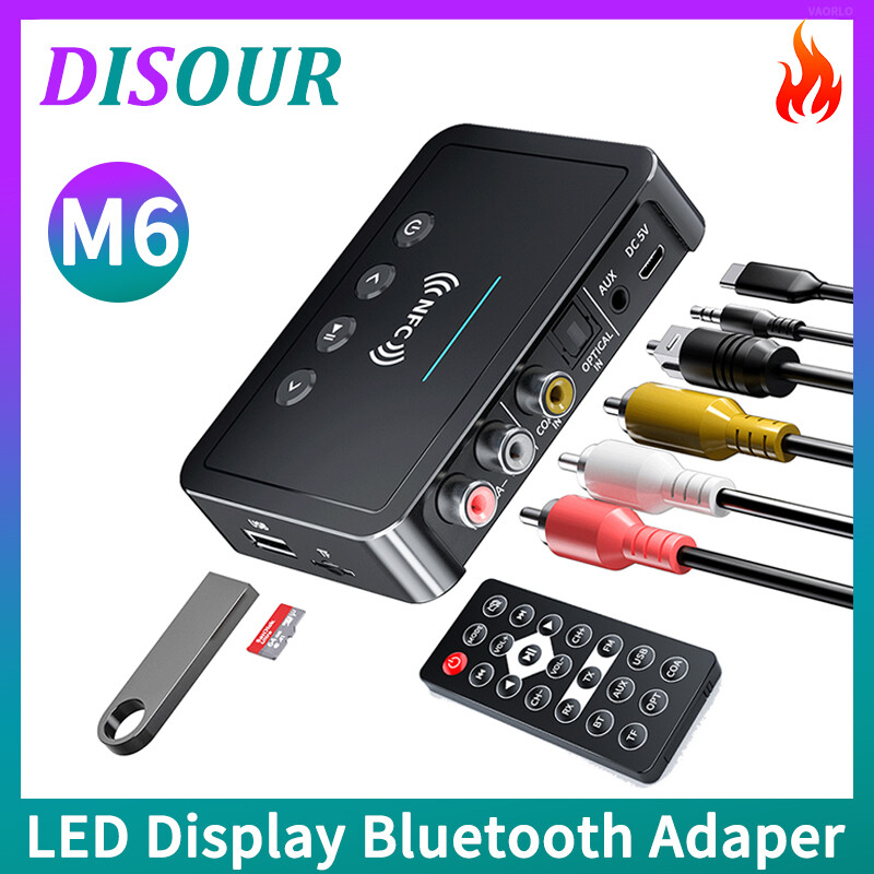 Disour bộ thu phát âm thanh bluetooth nfc bộ chuyển đổi không dây đồng trục quang aux 2 rca 3.5mm hỗ trợ fm/u-disk/tf play với điều khiển từ xa cho máy vi tính t v bộ khuếch đại loa xe hơi