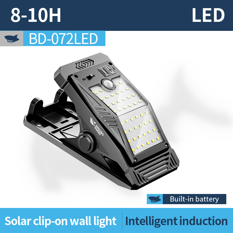 SMILING SHARK BD072 LED Wall Light Induction Garden Light Solar Energy Rechargeable Wall Lamp With Clamp Waterproof Outside Garden Camping Lighting