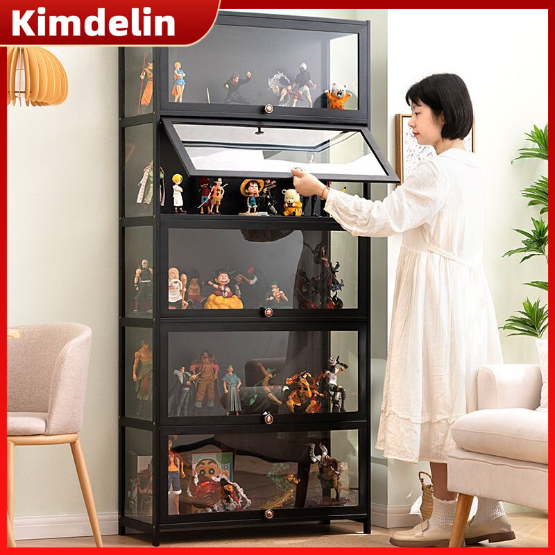KIMDELIN Display Cabinet Black Acrylic Three Sided Transparent Figure Collection Living Room Wood Bookshelf Cabinet ราคา 1,299 บาท*ส่งฟรี