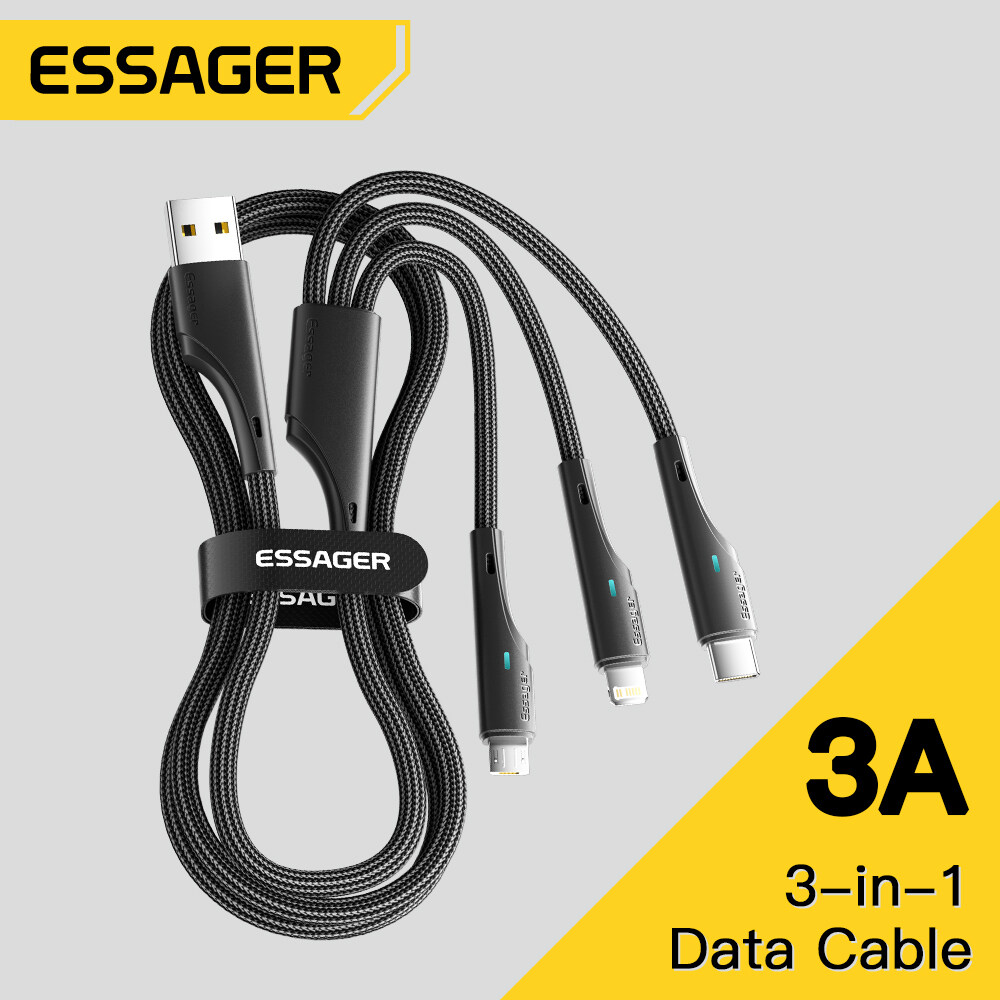 Essager Cáp USB Type C 3 Trong 1 Bộ Sạc Dây Micro USB Cho iPhone 13 12 Pro Max Sạc Với Cổng Lightnin