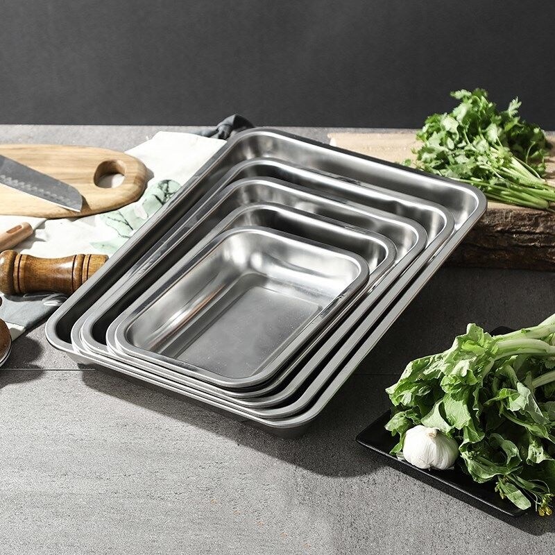 Gambar high quality Stainless steel square plate thick rectangular plate barbecue dish steamed dumplings FanPan tray stainless steel plate