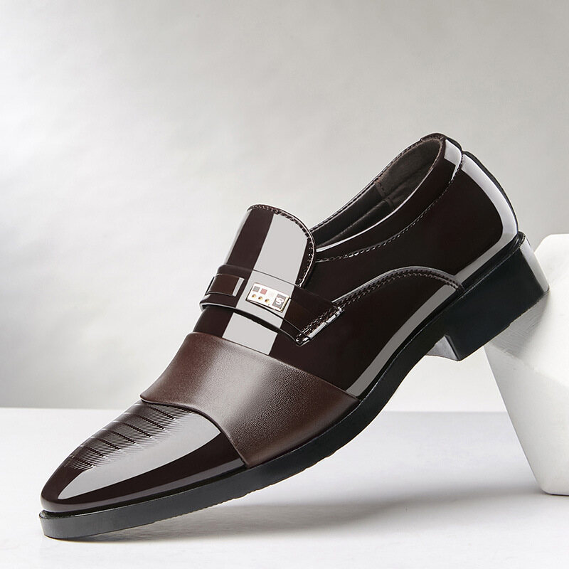 QBELY Men's Black PU Leather Shoes Formal Oxfords Slip On Dress Shoes Business Casual Office Work Wedding Plus Size 38-48