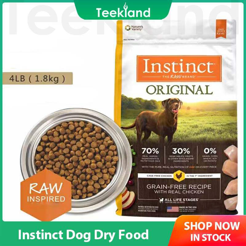 อาหารและอุปกรณ์สัตว์เลี้ยง Teekland Instinct Pet Dog อาหารแห้งโปรตีนสูงไร้เมล็ด รสไก่ ผมมันเงา ปรับปรุงอาหารภูมิคุ้มกันสำหรับลูกสุนัขทุกสายพันธุ์ สุนัข โกลเด้น รีทรีฟเวอร์ เฟรนช์บูลด็อก พุดเดิ้ล ชิวาวา เท็ดดี้ ชิสุ 4LB(1.8kg)/22.5lb(10.2kg)