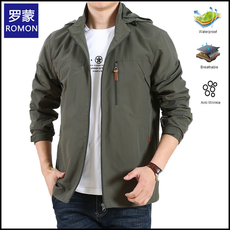 Romon Men Windbreaker Military Field Jackets Outerwear Mens Winter Autumn Waterproof Flight Pilot Coat Hoodie Men Mountaineering Jackets, Outdoor Sports Jackets for Men ราคา 139 บาท*ส่งฟรี