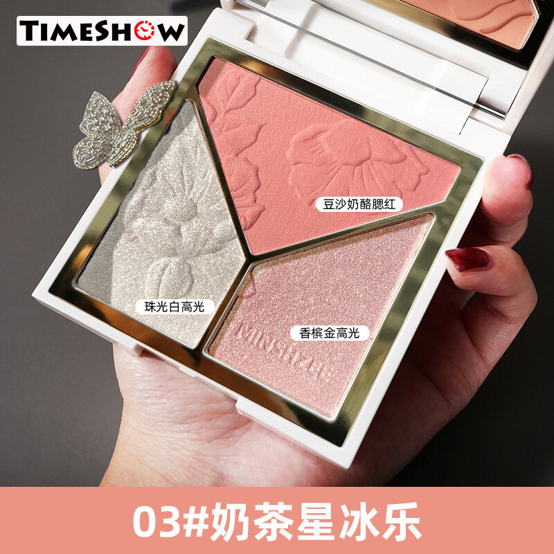 Gambar TimeShow Three Color Light Repair Disk Glitter Matte bi ying Shadow Blush New Highlights One Repair High Disc