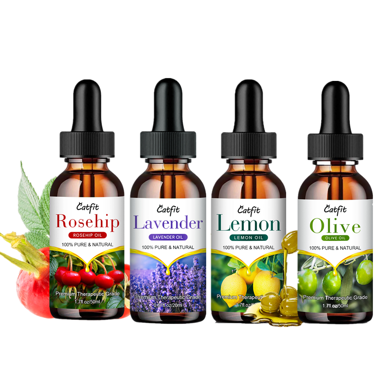 Gambar Catfit Aromatherapy Massage Oil 10ml Four piece Lavender Lemon Olive Rose Massage Essential Oil High quality Treatment Grade