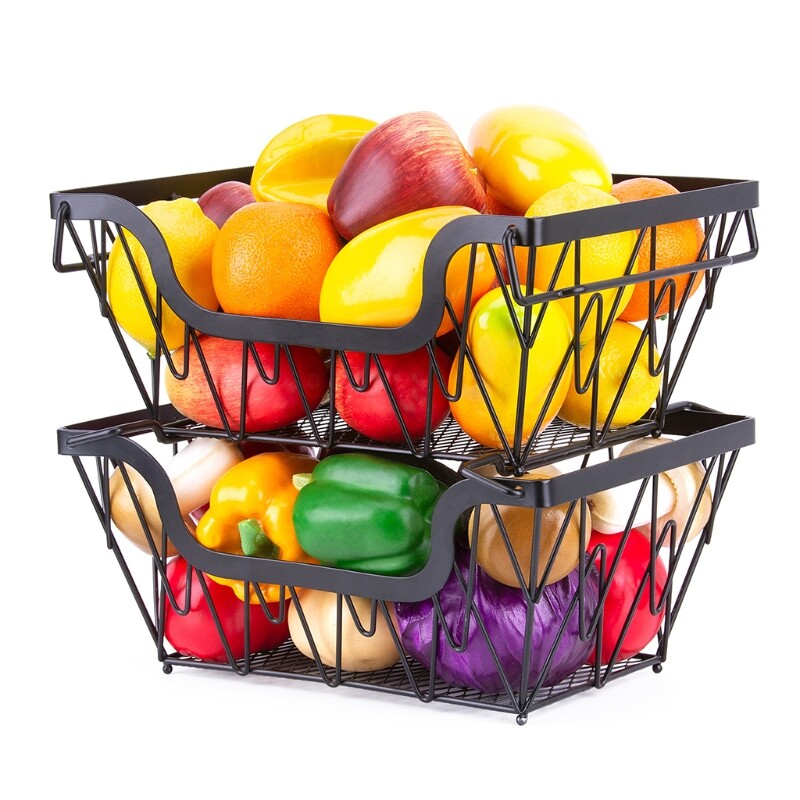 Gambar Detachable 2 Tier Fruit Basket Portable Kitchen Fruit and Vegetable Storage Basket Multifunctional Metal Drain Basket Home Storages