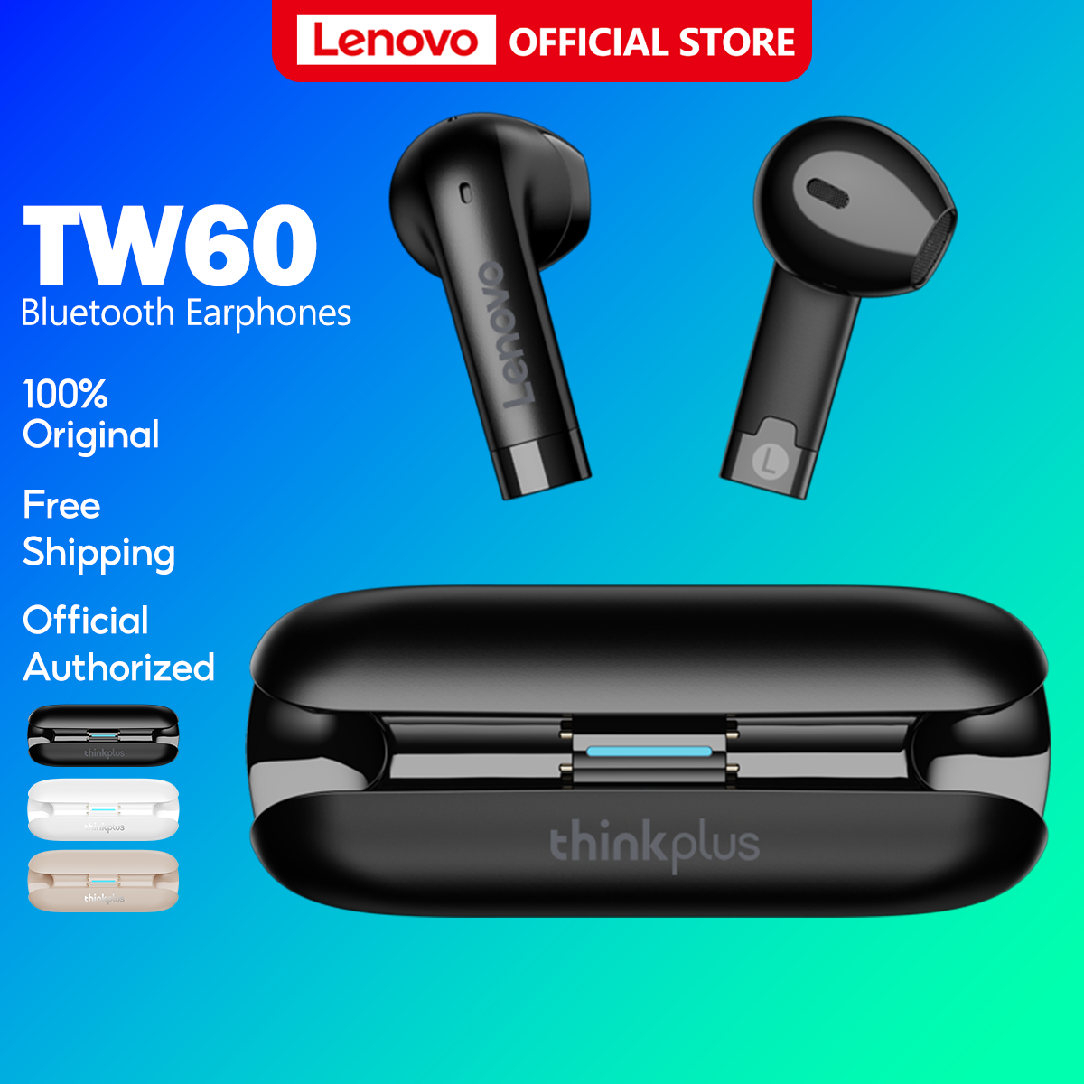 Lenovo Tw60 Tai nghe Bluetooth Tai nghe nhét tai không dây với mic stereo kép giảm tiếng ồn thể thao điện tử âm nhạc Tuổi thọ pin dài 300mAh Bluetooth 5.3