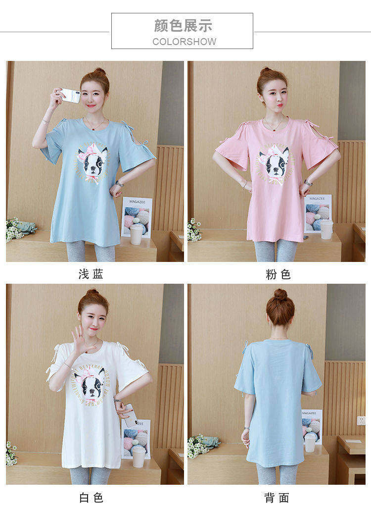 BoBoM Maternity Clothes Summer Suit Maternity T-shirt Short Sleeve Summer Base Top Loose Summer Mid-length Dress