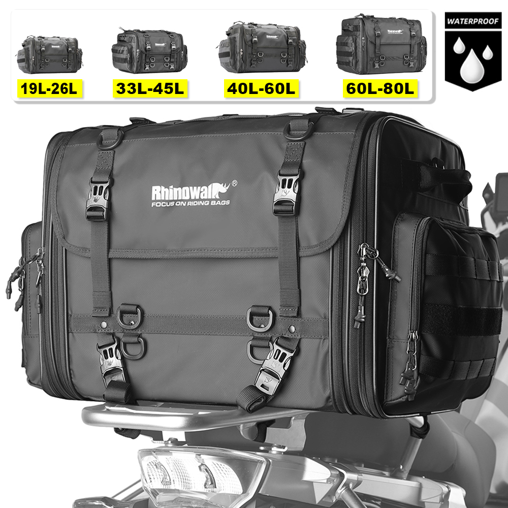 Rhinowalk Motorcycle Back Seat Tail Bag Waterproof Travel Luggage Motor Bag Expandable 19L-80L Saddle Pannier Trunk Rack Bag Outdoor Riding Shoulder Bag Motorcycle Accessories For Most Motorcycles ราคา 4,058 บาท*ส่งฟรี