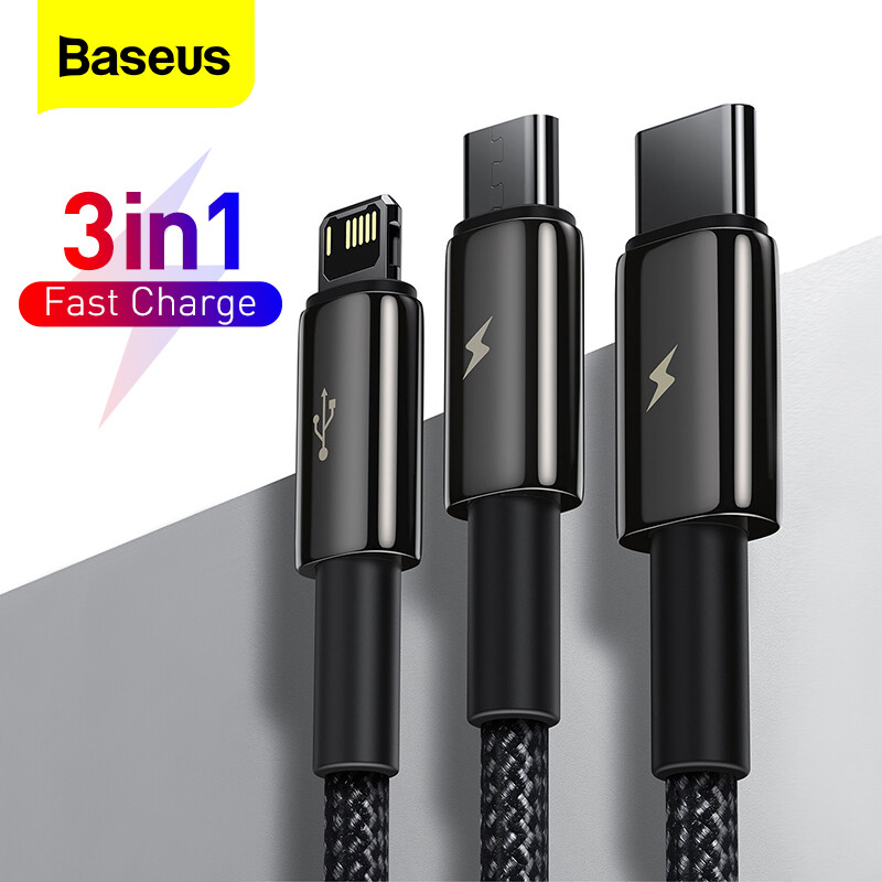 Baseus cáp usb type c 3 trong 1 cho iphone 12 pro max cáp điện thoại di động micro usb android cho samsung xiammi dây dữ liệu usbc