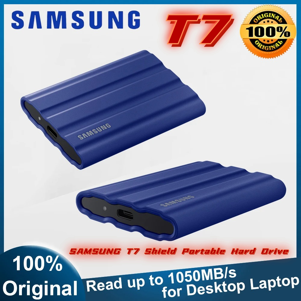 ฮาร์ดดิสก์พกพา External Hard Drive Samsung T7 Shield ฮาร์ดไดรฟ์แบบพกพาของแท้ SSD USB 3.2 ประเภท-C ความเร็วสูงถึง 1050 เมกะไบต์/วินาที PSSD ฮาร์ดไดรฟ์ภายนอก 1 TB/2 TB/4 TB ราคา 1,308 บาท*ส่งฟรี
