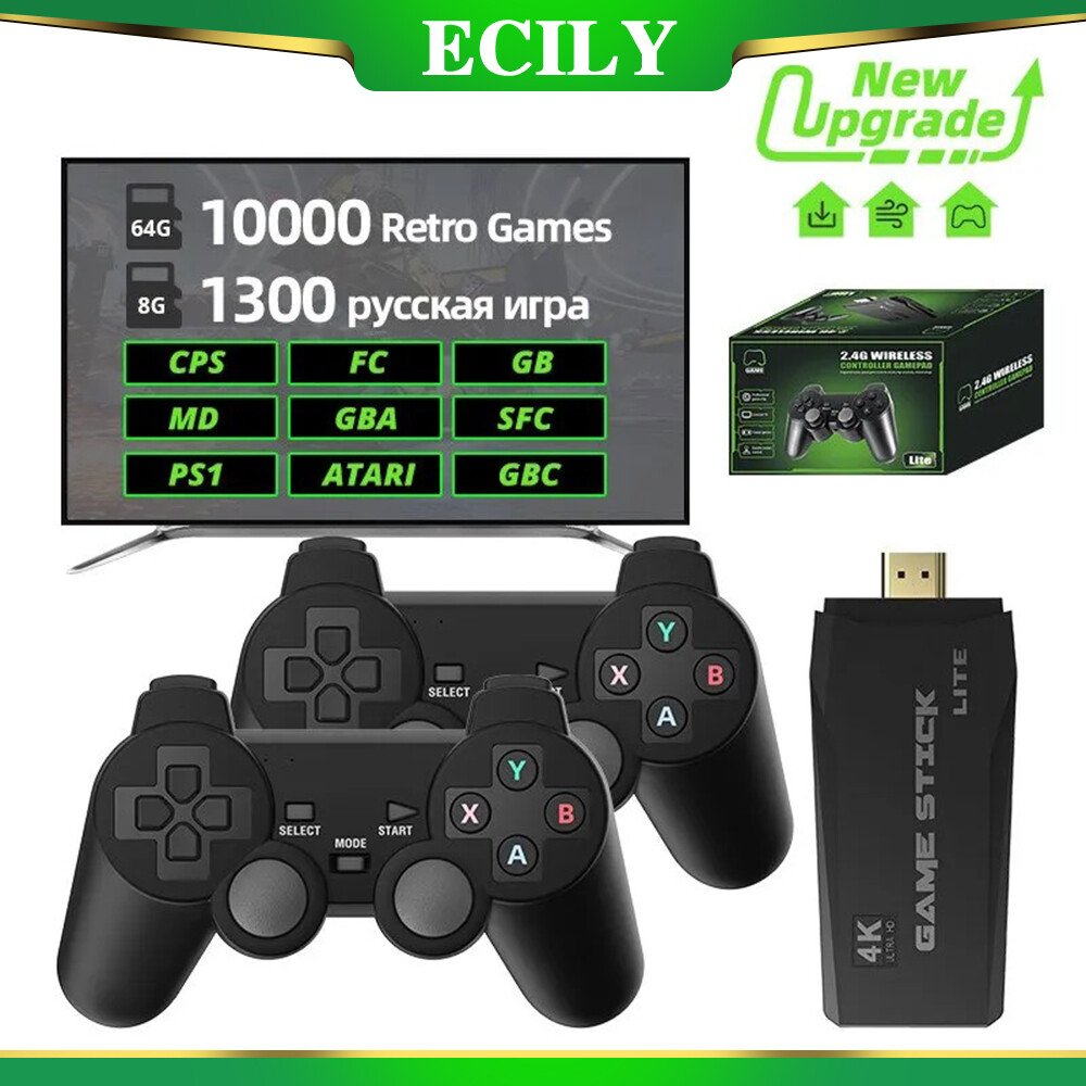 ECILY DATA FROG Retro Video Game Console 2.4G Wireless Console Game Stick 4k 10000 Games Portable Dendy Game Console for TV ราคา 1,128 บาท*ส่งฟรี
