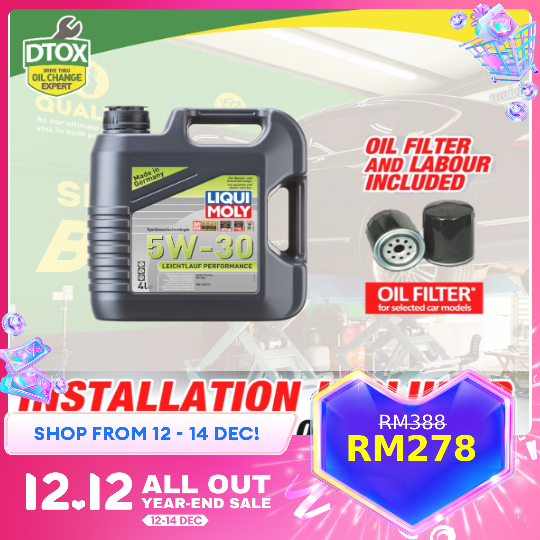 (12.12) ENGINE OIL SERVICE PACKAGE Liqui Moly Leichtlauf Performance 5W-30 Fully Synthetic 4L Harga 338 Ringgit*Penghantaran Percuma