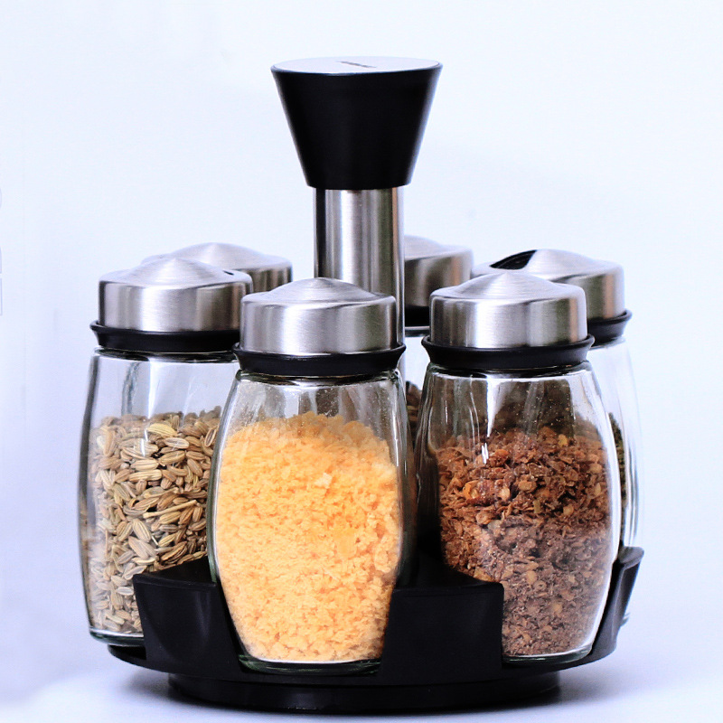 Gambar Glass Seasoning Jar Vertical Rotating Seasoning Bottle Seasoning Jar Kitchen Seasoning Box Set European Creative