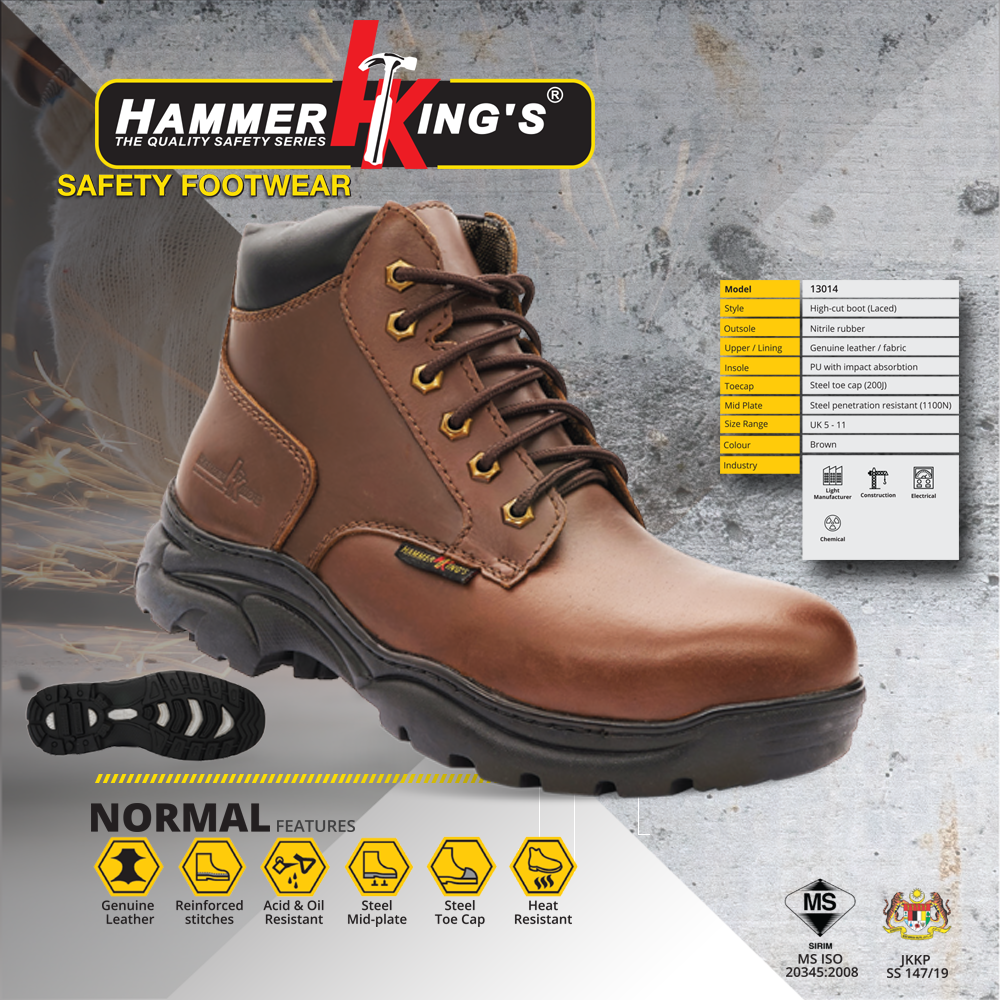 HAMMER KINGS SAFETY SHOES SAFETY BOOTS 13014 BROWN Brown Leather