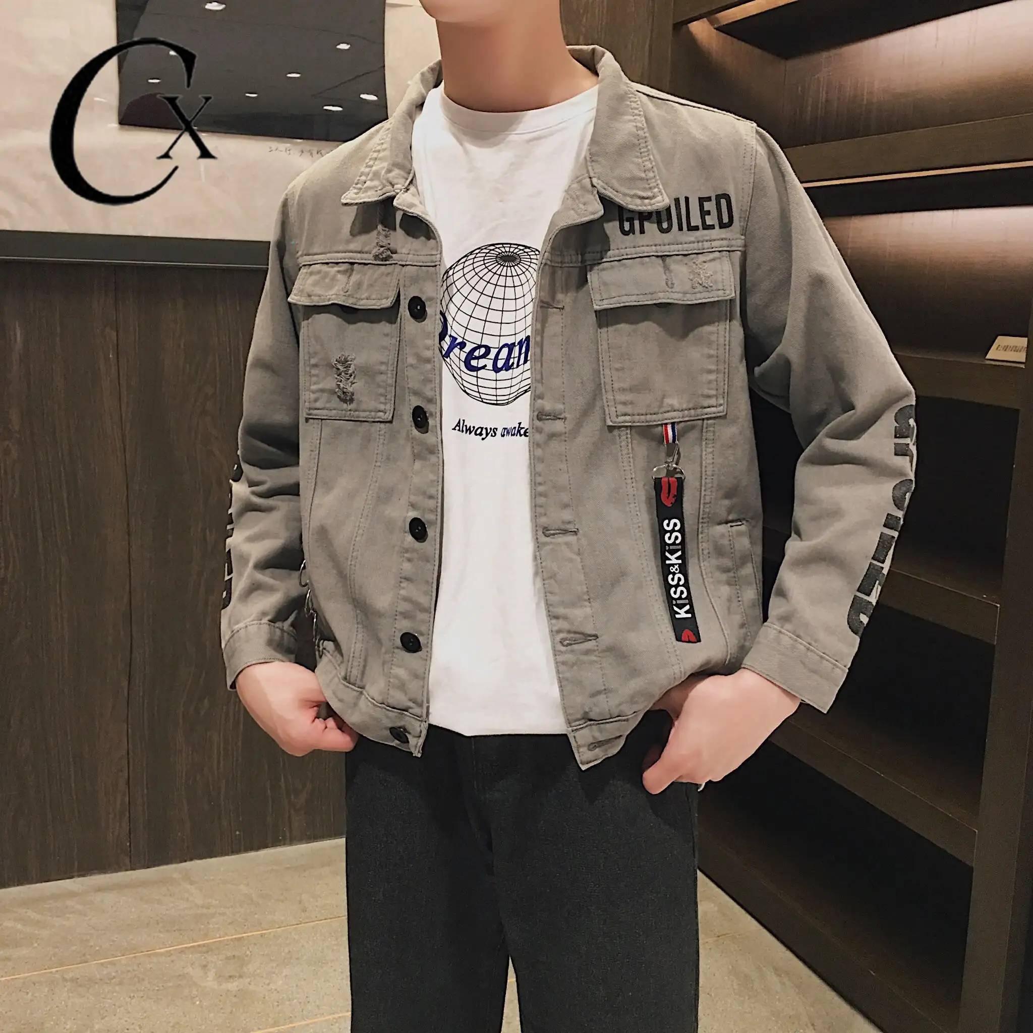 mens long length denim jacket