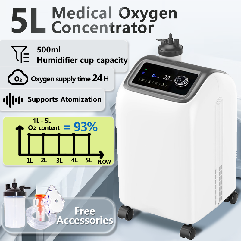 5L Medical Oxygen Generator Oxygen Machine 96% Oxygen Concentration 24h High Flow Portable Universal Wheel Low Noise Hospital Home Use Oxygen Maker Elderly People Pregnant Women Children Athletes Welding 2 Years Warranty ราคา 18,500 บาท*ส่งฟรี