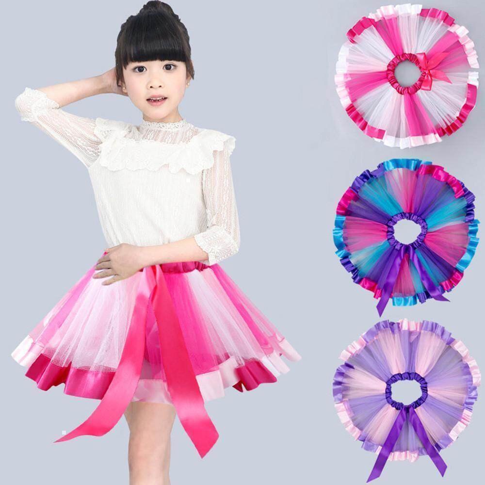 Ecosin Girls Kids Petticoat Rainbow Pettiskirt Bowknot Skirt Tutu Dress Dancewear