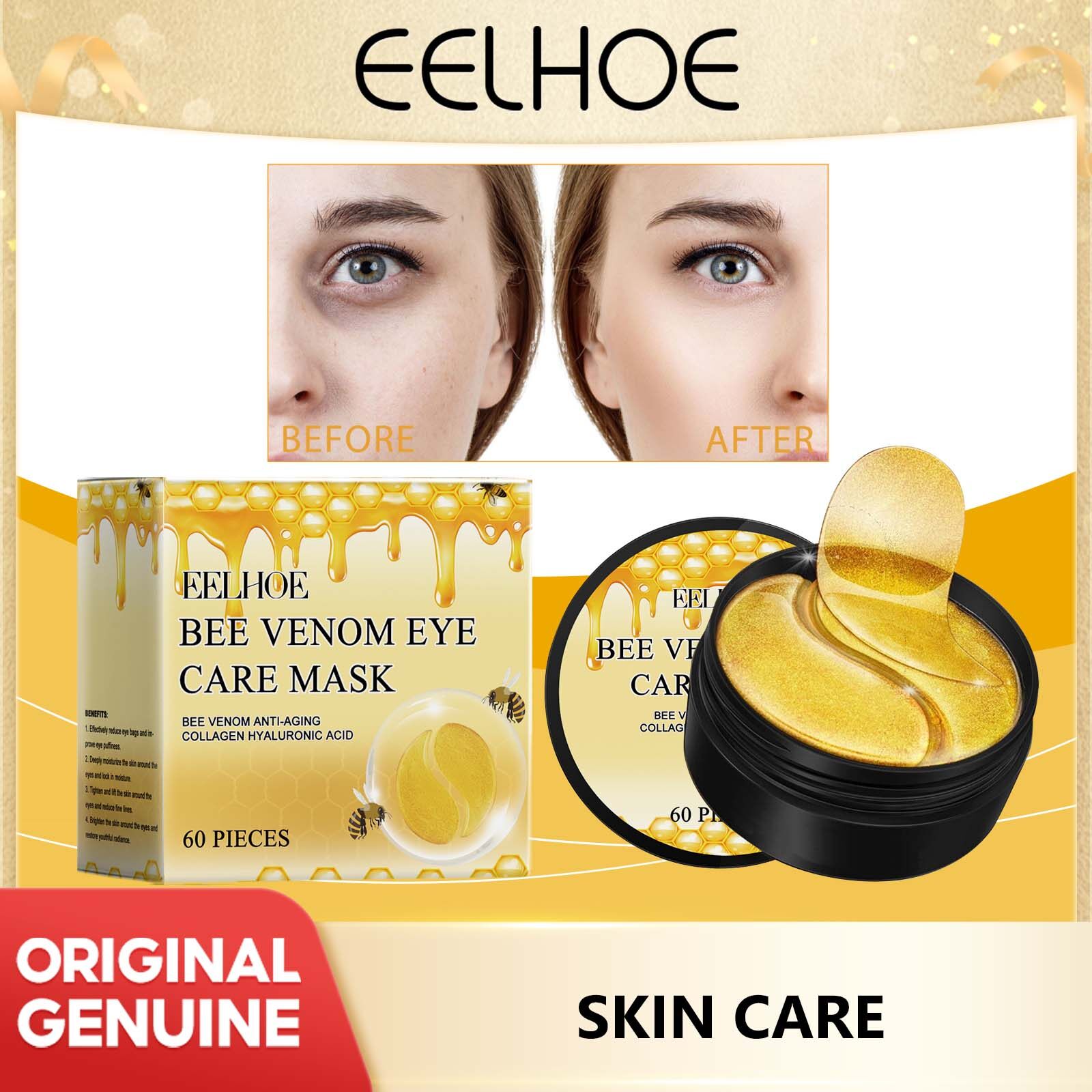 Eelhoe nọc ong Mặt nạ chăm sóc mắt làm săn chắc và mặt nạ dưỡng ẩm cho mắt phai nếp nhăn, nâng dưỡng ẩm và giữ ẩm vùng mắt, mặt nạ mắt cho vòng tròn tối, mặt nạ mắt collagen tinh thể ẩm (60 miếng)
