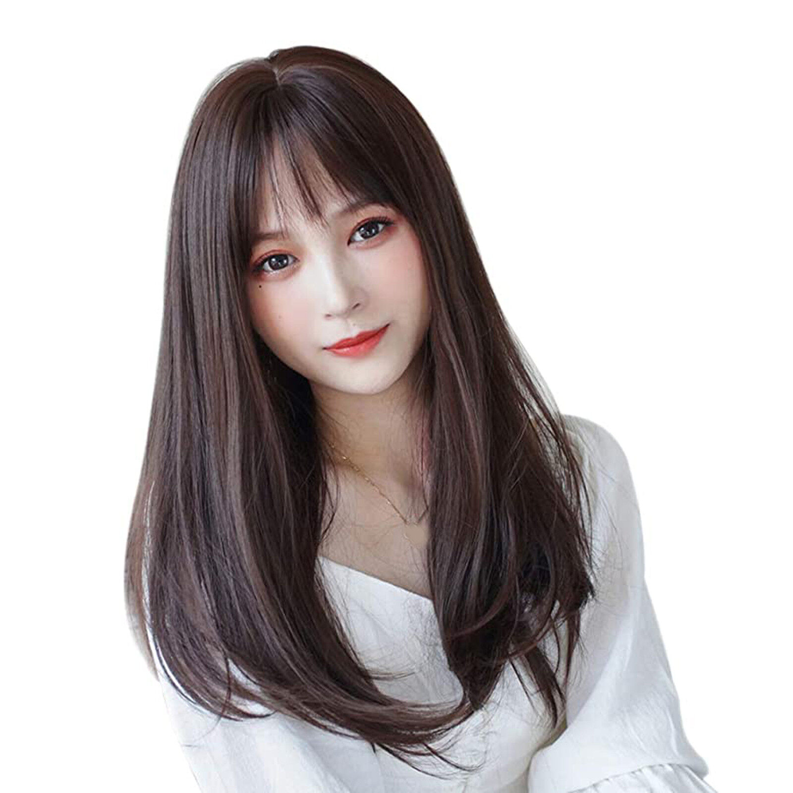 Korean Round Face Shoulder Length Straight Hair With Bangs Korean