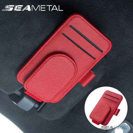 Seametal Leather Car Glasses Clip Sun Visor Sunglasses Card Ticket Holder Fastener Car Accessories