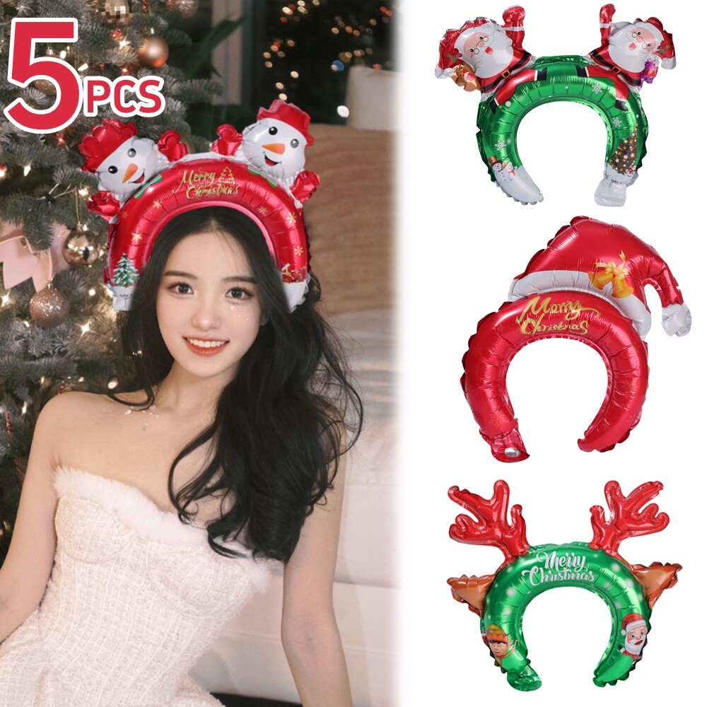 5Pcs Giáng Sinh Dễ Thương Phim Hoạt Hình Santa Claus Snowman Elk Headband màng nhôm trang trí bong bóng Giáng Sinh tiệc tùng lễ hội Xmas Bóng Bay Trẻ Em Quà Tặng Trang Trí