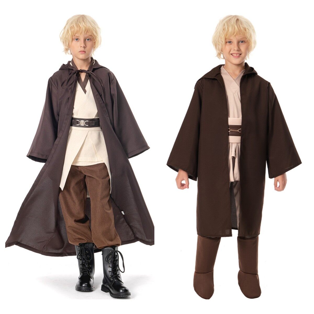 Kids Obi Wan Kenobi Costume Jedi Cosplay Outfit Medieval Hooded Tunic Full