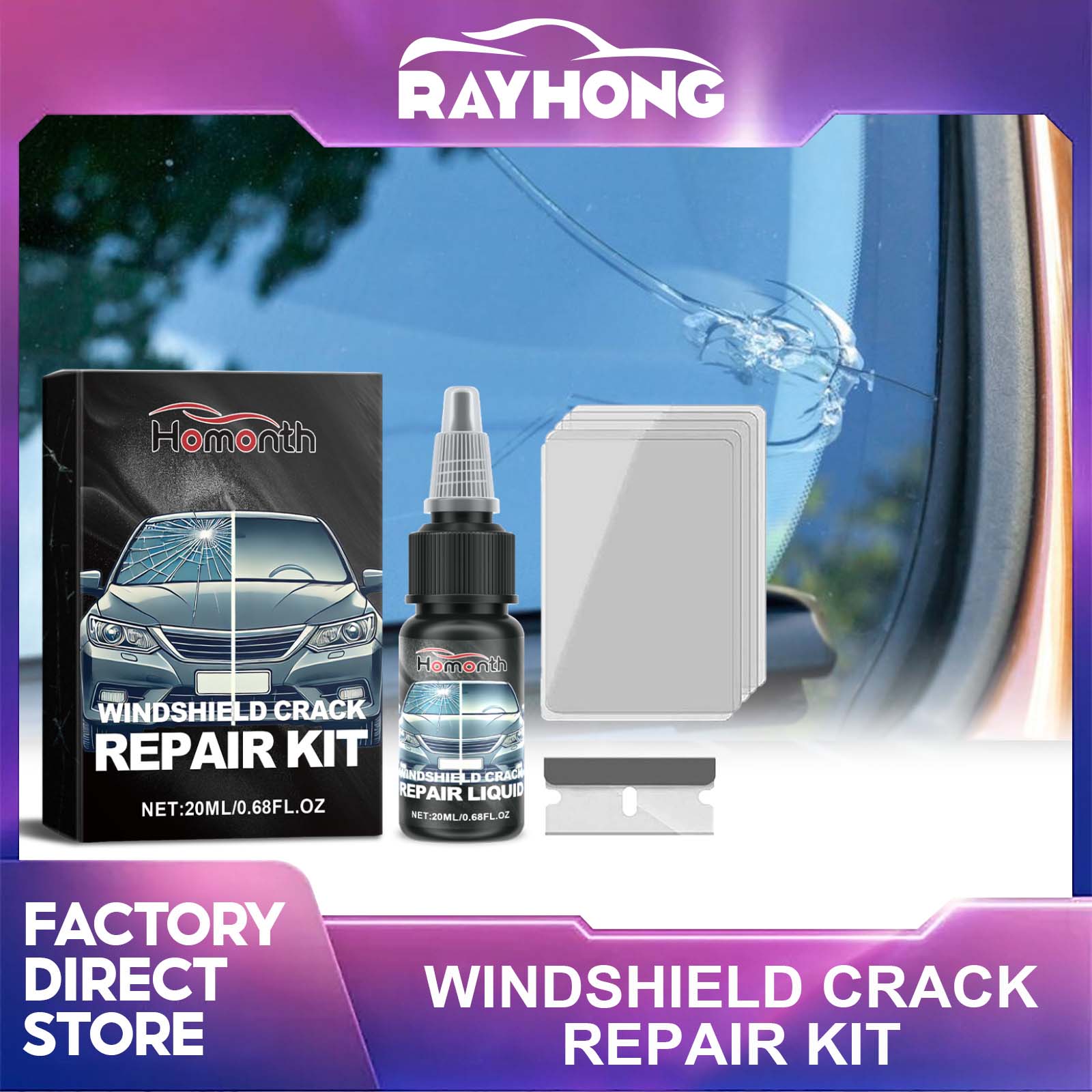 Homonth 20ml Tự Làm kính chắn gió ô tô nứt công cụ sửa chữa nứt chữa cửa sổ ô tô màn hình kính chắn gió ô tô phục hồi dạng lỏng trầy xước kính vết nứt phục hồi kính chắn gió ô tô kính chắn gió bộ đồ nghề điện nhanh chóng hiệu quả tự động kính xe sửa chữa