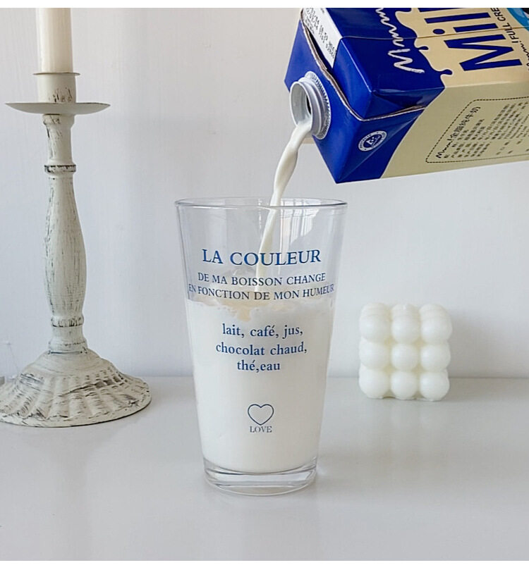 ภาพประกอบของ Creative Lifes Shop-ถ้วยฟางแก้วตัวอักษรฝรั่งเศสและเกาหลีสไตล์อินฝรั่งเศส / แก้วคำสีน้ำเงิน / ถ้วยน้ำผลไม้ความจุขนาดใหญ่ / ถ้วยนมกาแฟ