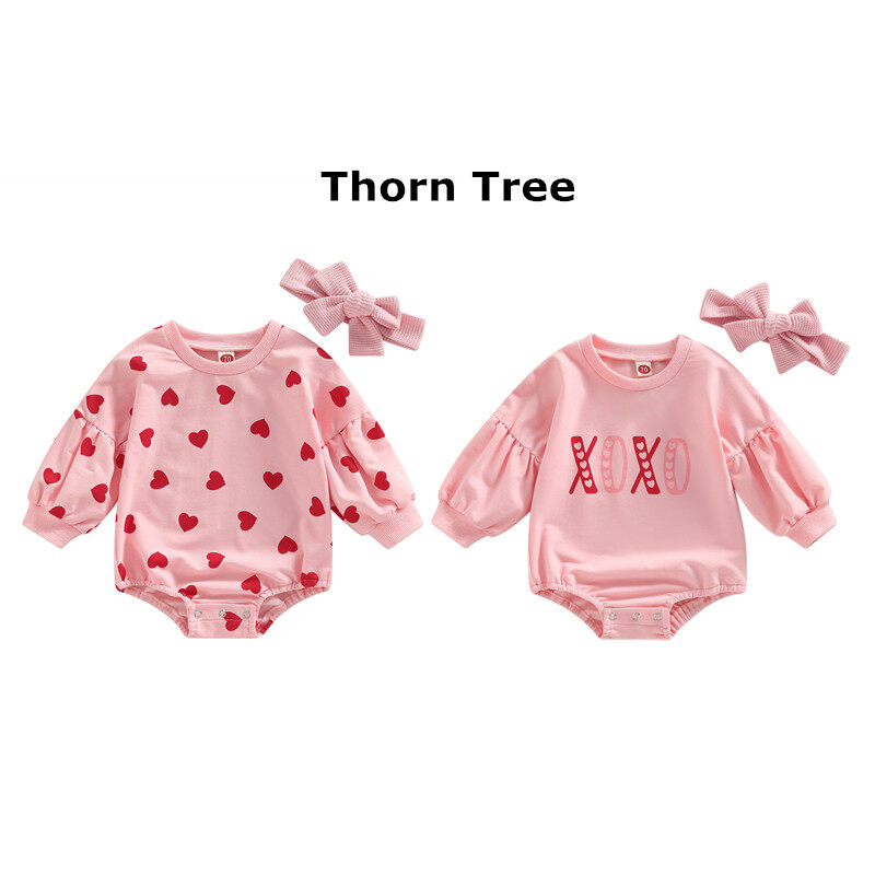 Thorn Tree 2Pcs Baby Girls Romper Round Neck Long Sleeve Jumpsuits