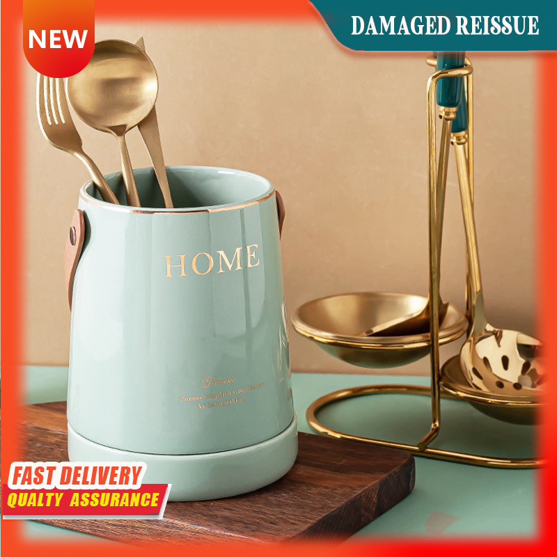 Gambar Ceramic Chopsticks Tube Light Luxury Portable Double layer Drain Kitchen Chopsticks Rack Mildew proof Storage Rack