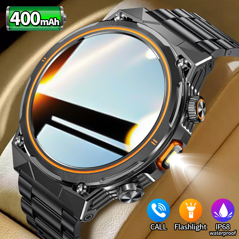 LIGE New 1.46" HD Smart Watch Men 400mAh Outdoor Sports LED Flashlight Men Bracelet Bluetooth Call Health Monitor Smartwatch For Android IOS ราคา 1,229 บาท*ส่งฟรี