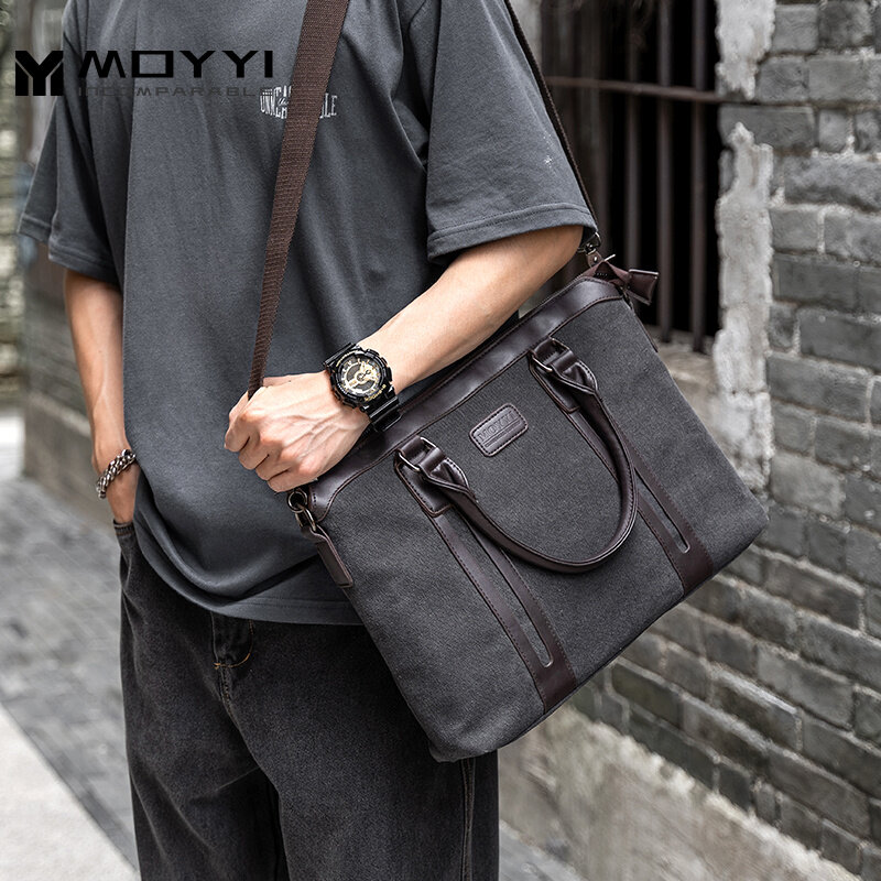 MOYYI Multi-function Canvas Men Bag Fashion Shoulder Bag for Men Business Casual Crossbody Messenger Bag Briefcase Travel Bags