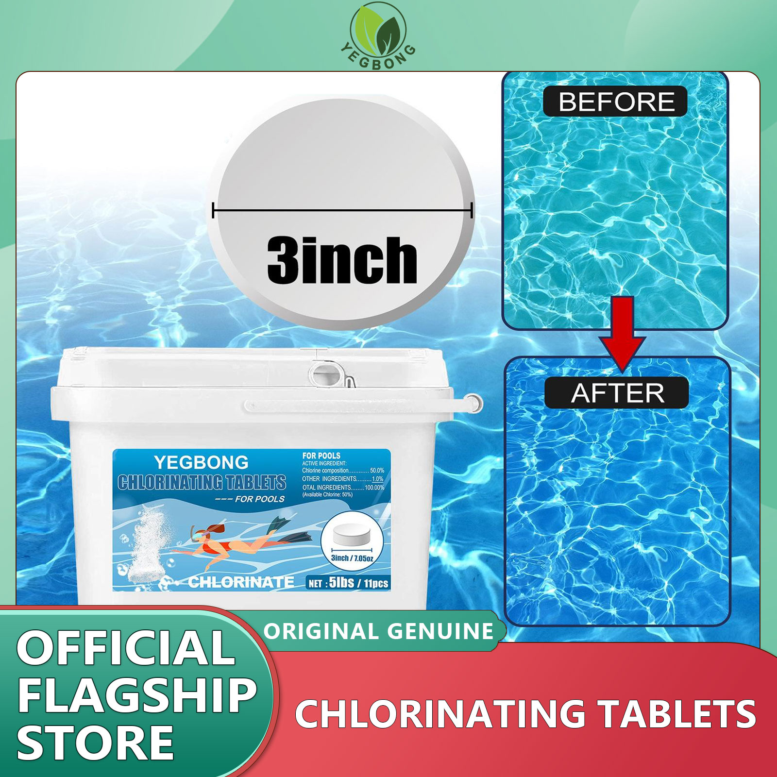 YEGBONG Tablets Disinfection Pills Swimming Pool Chlorine Tablet Instant Effervescent Pipes Cleaning Floating Pool Dispenser Swimming Pool Cleaning Effervescent Chlorine Tablet Instant Effervescent Pipes Cleaning ราคา 1,022 บาท*ส่งฟรี