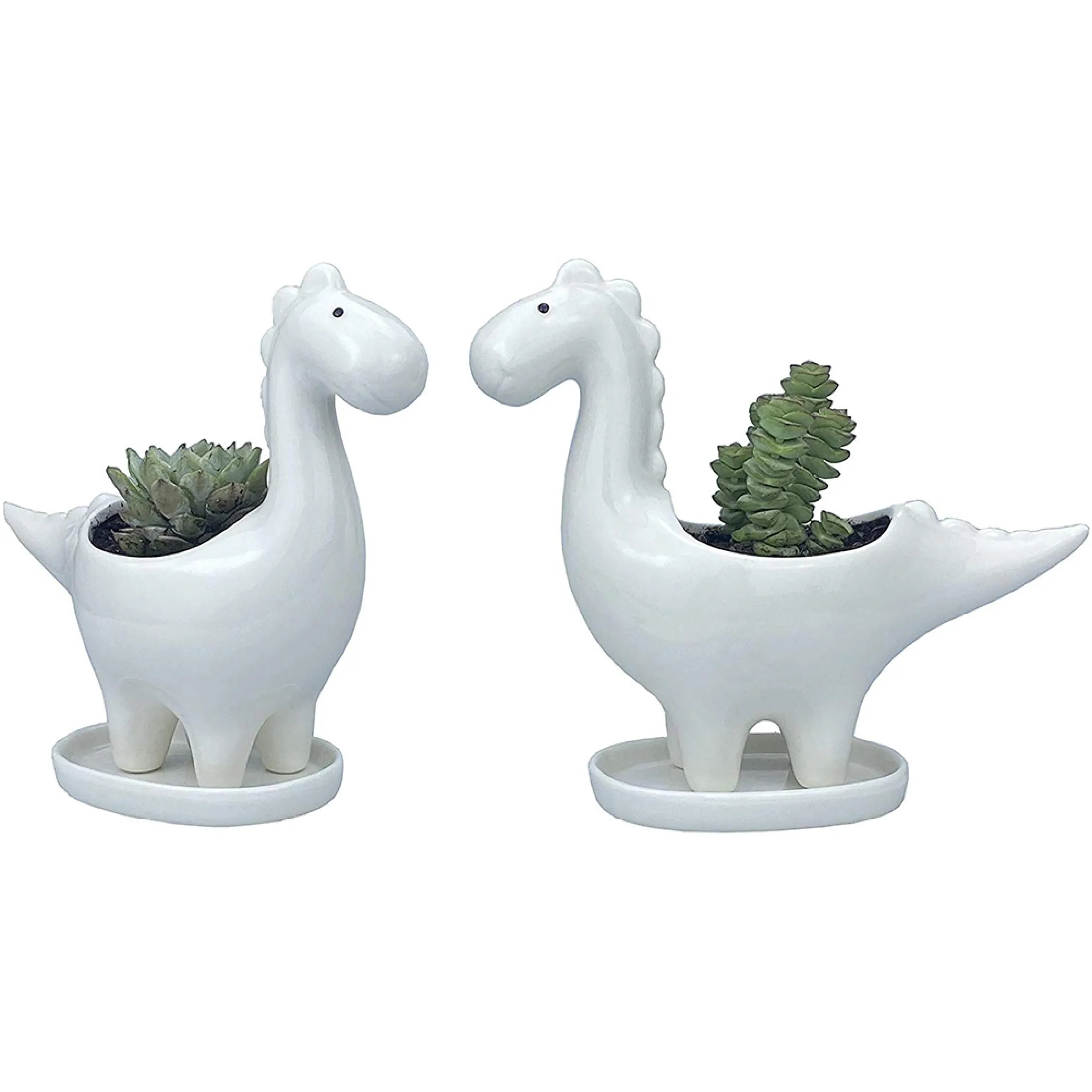 2pcs Dinosaur Succulent Plant Pot Ceramic Flower Pot Animal Shaped Planter With Drainage Tray Lazada Singapore