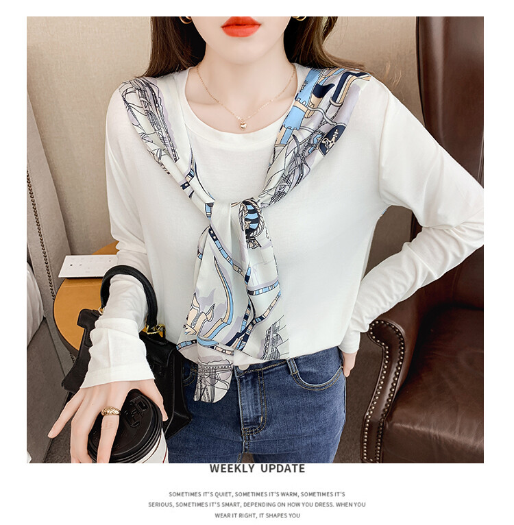 AFEG Khăn Choàng Cổ Tròn In Hình Hàn Quốc Mới Áo Thun Dài Tay Phù Hợp Mọi Thời Trang Thường Ngày Cho Nữ