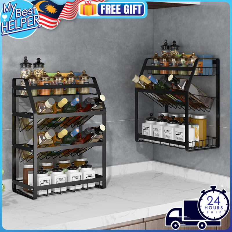 Gambar ??NEW?? Kitchen Organizer Rak Serbaguna Kitchen Storage Rack Rak Dapur Spice Rack Seasoning Rack Kitchen Shelf Steel Rack