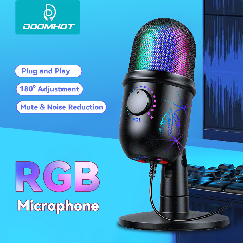 DoomHot Micrô USB Micrô Chơi Gaming Mic Thu âm Micrô Điện Dung Cho Máy Vi Tính Để Bàn Micrô Cắm Và Chạy Điều Khiển Âm Lượng Chuyên Nghiệp Có Nút Tắt Tiếng Hiệu Ứng Ánh Sáng RGB Để USB Condenser Microphone