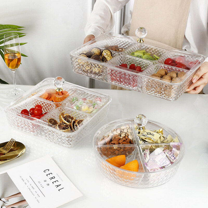 Gambar Transparent Dried Fruit Box Household Separator with Lid Sealed Fruit Plate Acrylic Snack Snack Living Room Nut Plate